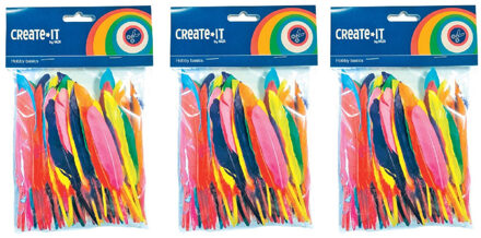 Gekleurde knutsel veertjes - set 300x - Hobby/decoratie sierveren - Knutselen - formaat 14 cm