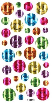 Gekleurde metallic smiley stickervel 36 stuks - Stickers Multikleur