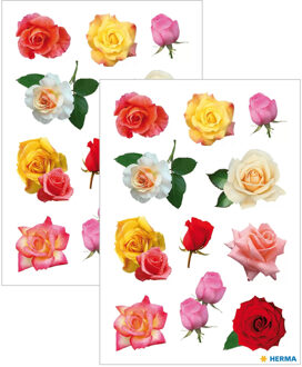 Gekleurde rozen bloemen thema stickers - 66x stuks - kinderstickers - stickervellen - decoratie arti