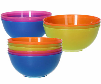 Gekleurde schaaltjes / kommetjes - 12x - kunststof - 13 cm - snackschaaltjes