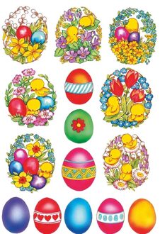 Gekleurde stickers - 135x stuks - paaseieren - bloemen - kuikens