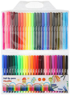 Gekleurde viltstiften in etui - 50x - groot pakket stiften - cadeaupakket Multi