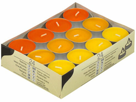 Gekleurde waxine lichtjes oranje24 stuks