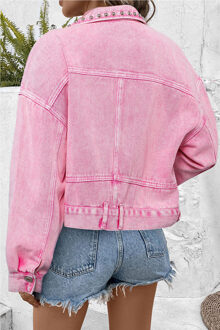 Geknipte Denim Jas Met Metal Studs Roze