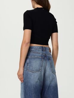 Geknipte Korte Mouwen Top Zwart