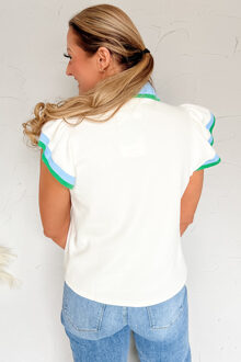 Geknoopte Korte Mouw Ruffle Top Ivoor