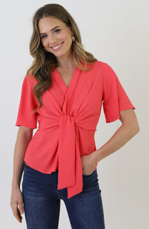 Geknoopte Vlindermouw Top Koraal Oranje