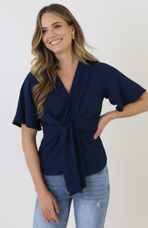 Geknoopte Vlindermouw Top Marine Blauw