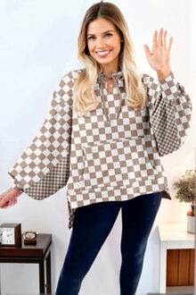 Gekruiste Hoodie met Koordzak - maat M Bruin