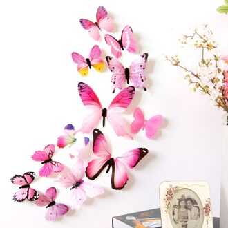 Gekwalificeerde Muurstickers 12 Stuks Decal Muurstickers Home Decoraties 3D Vlinder Regenboog Pvc Behang Voor Woonkamer Roze