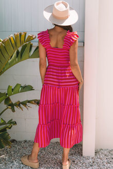 Gelaagd Gestreept Maxi Jurk Klaproos