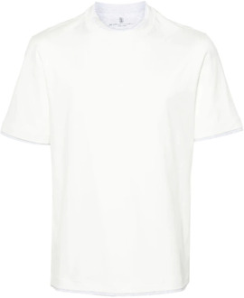 Gelaagd Katoenen T-shirt Brunello Cucinelli , White , Heren - 2XL