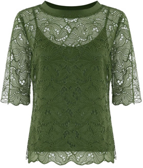 Gelaagde blouse met rebrodé kant Kocca , Green , Dames - 2Xl,Xl,L,M,S,Xs