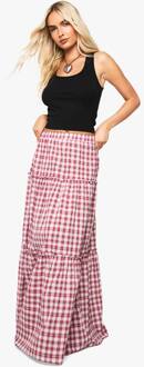 Gelaagde Geruite Maxi-Rok, Red - 34