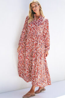 Gelaagde Maxi-jurk met Abstract Patroon Bruin