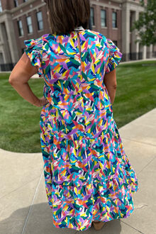 Gelaagde Maxi Jurk met Abstracte Print Groenblauw