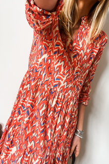 Gelaagde Maxi Jurk met Abstracte Print Koraal