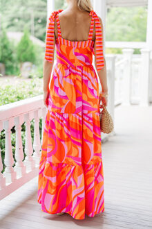 Gelaagde Maxi Jurk met Abstracte Print Roze