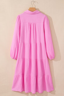 Gelaagde Midi Jurk Met Lange Mouwen Roze