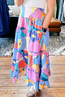 Gelaagde Midi Rok met Bloemenprint - maat Roze