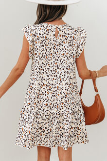 Gelaagde Mini-jurk met Rimpel Mouwen Ivoor