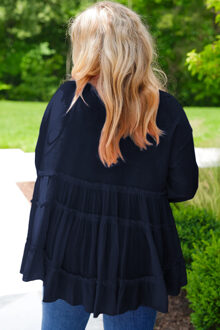 Gelaagde Ruffle Mouwtop Donkerblauw