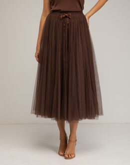 Gelaagde tule rok met A-lijn snit Bruin