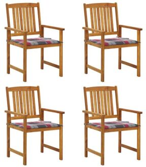 Gelatte houten buitenstoelen - Massief acaciahout - 61x57x92cm - Rood ruitpatroon Bruin