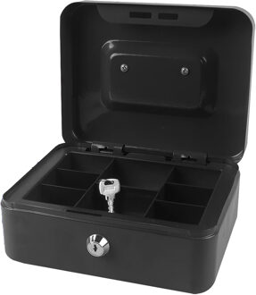 Geldkistje/kluisje met slot - zwart - 20 cm - metaal - incl 2 sleutels