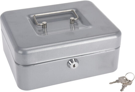 Geldkistje/kluisje zilver met slot 20 cm - Geldkistjes Zilverkleurig