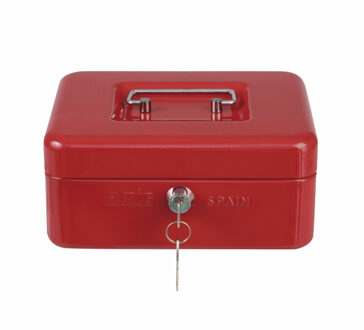 Geldkistje met 2 sleutels - rood - staal - muntbakje - 15 x 11 x 7 cm - inbraakbeveiliging