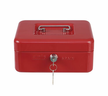 Geldkistje met 2 sleutels - rood - staal - muntbakje - 20 x 16 x 7 cm - inbraakbeveiliging