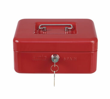 Geldkistje met 2 sleutels - rood - staal - muntbakje - 25 x 18 x 9 cm - inbraakbeveiliging