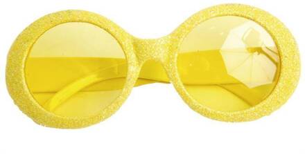 Gele disco dames party bril met glitters - Verkleedbrillen Geel
