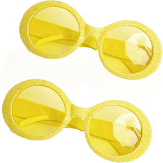 Gele disco party brillen 2 stuks met glitters