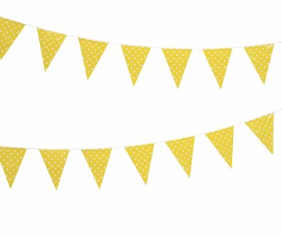 Gele feest vlaggenlijn met witte stippen 4 m