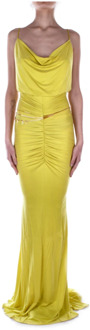 Gele lange jurk met gedrapeerde rug Elisabetta Franchi , Yellow , Dames - Xl,L,M,S