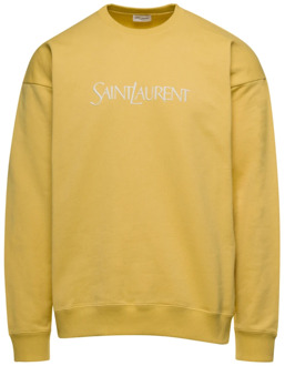 Gele Logo Geborduurde Crewneck Sweatshirt Saint Laurent , Yellow , Heren - 2Xl,Xl,L,M,S