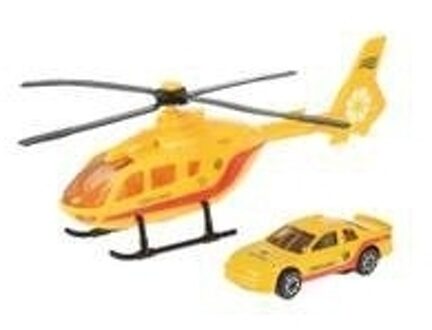 Gele reddingshelikopter en auto set Geel