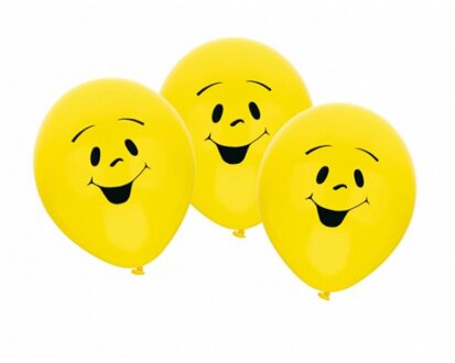 Gele smiley emoticon ballonnen 6x stuks - Ballonnen Geel