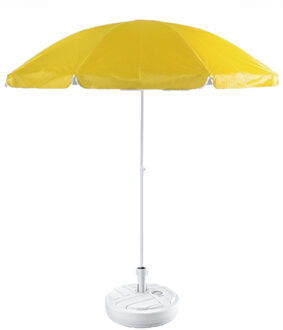 Gele strand/tuin basic parasol van nylon 200 cm + parasolvoet wit