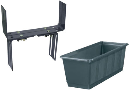 Geli Kunststof plantenbak antraciet grijs rechthoekig 40 cm met 2 verstelbare balkon/muurbeugels