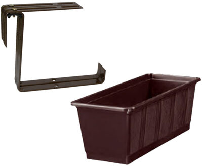 Geli Kunststof plantenbak bruin rechthoekig 60 cm met 2 verstelbare railing beugels