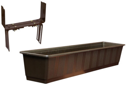 Geli Kunststof plantenbak bruin rechthoekig 80 cm met 2 verstelbare balkon/muurbeugels