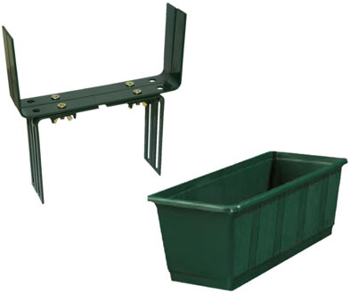 Geli Kunststof plantenbak donkergroen rechthoekig 40 cm met 2 verstelbare balkon/muurbeugels