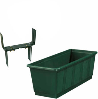 Geli Kunststof plantenbak donkergroen rechthoekig 60 cm met 2 verstelbare balkon/muurbeugels