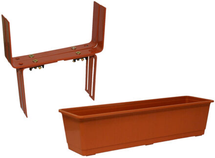 Geli Kunststof plantenbak terracotta rechthoekig 60 cm met 2 verstelbare balkon/muurbeugels