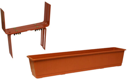 Geli Kunststof plantenbak terracotta rechthoekig 80 cm met 2 verstelbare balkon/muurbeugels