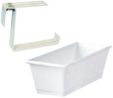 Geli Kunststof plantenbak wit rechthoekig 60 cm met 2 verstelbare railing beugels
