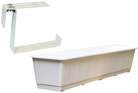 Geli Kunststof plantenbak wit rechthoekig 80 cm met 2 verstelbare railing beugels